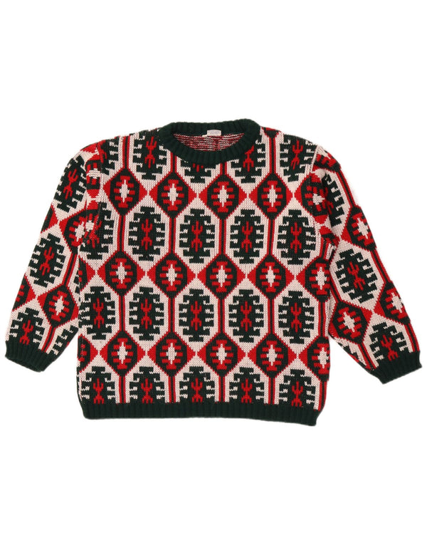 Vintage ženski džemper s okruglim izrezom IT 48 XL Višebojni geometrijski
