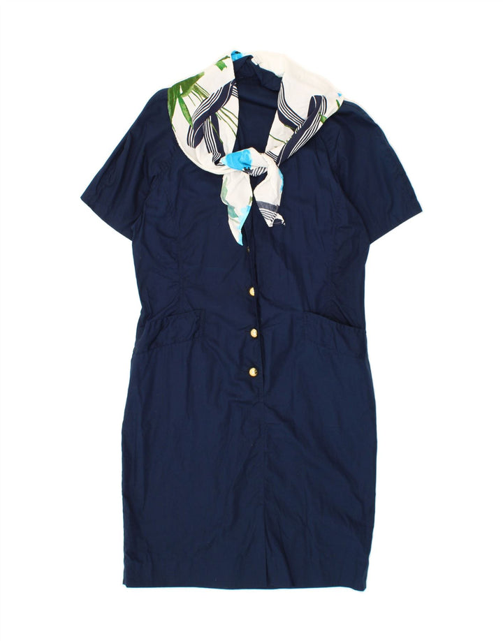 VINTAGE Womens Front Tie Sheath Dress IT 45/46 Large Navy Blue Vintage Vintage and Second-Hand Vintage from Messina Hembry 