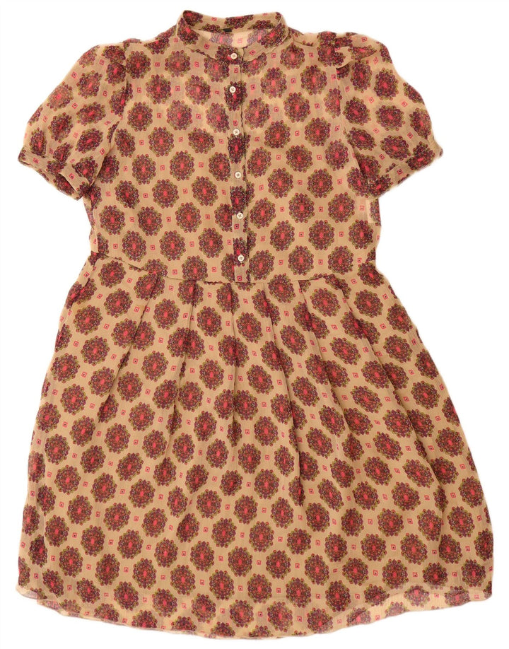 Benetton ženska haljina A-kroja UK 12 srednje bež cvjetne boje