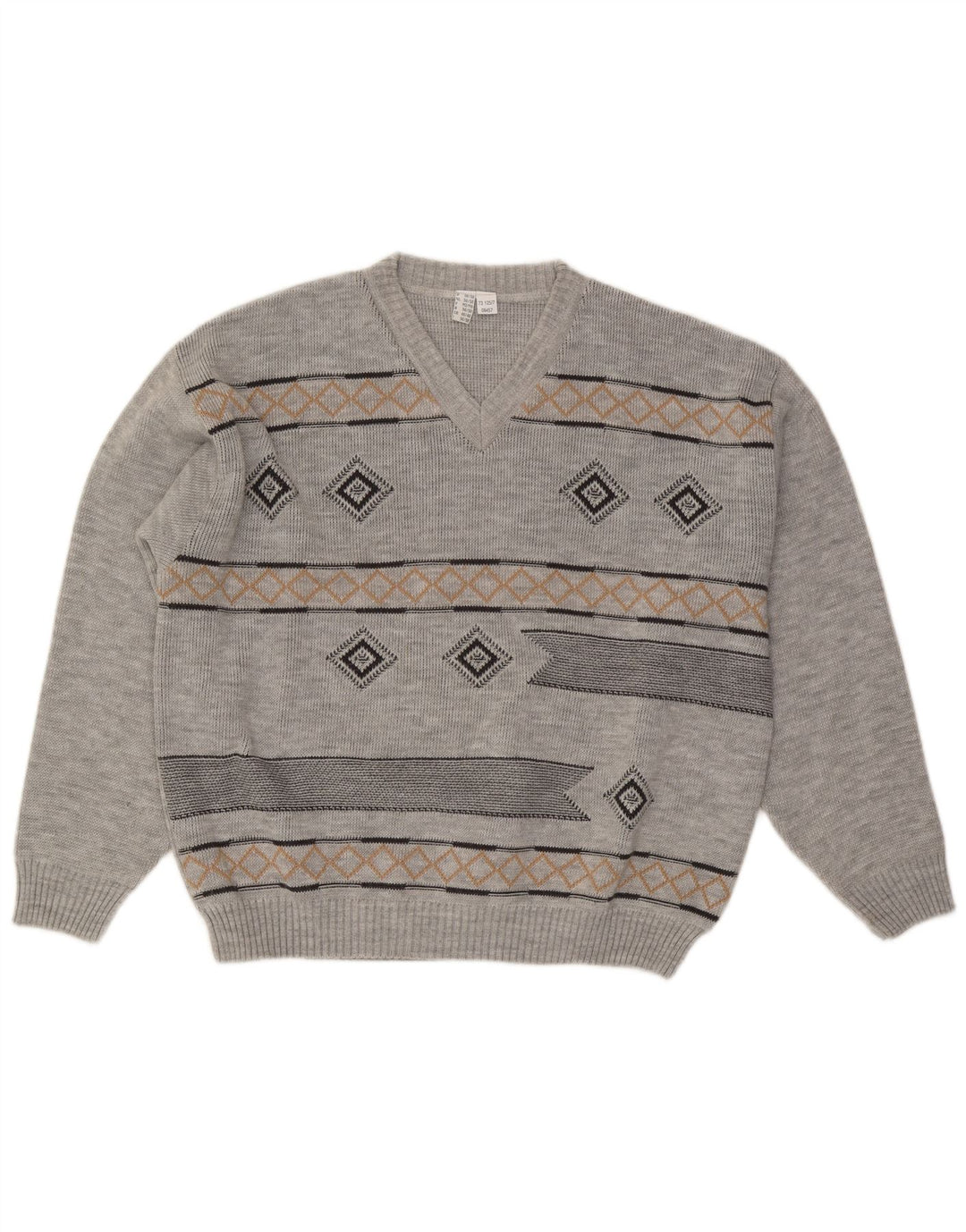 VINTAGE muški džemper s V-izrezom UK 46/48 2XL Sivi Argyle/Diamond