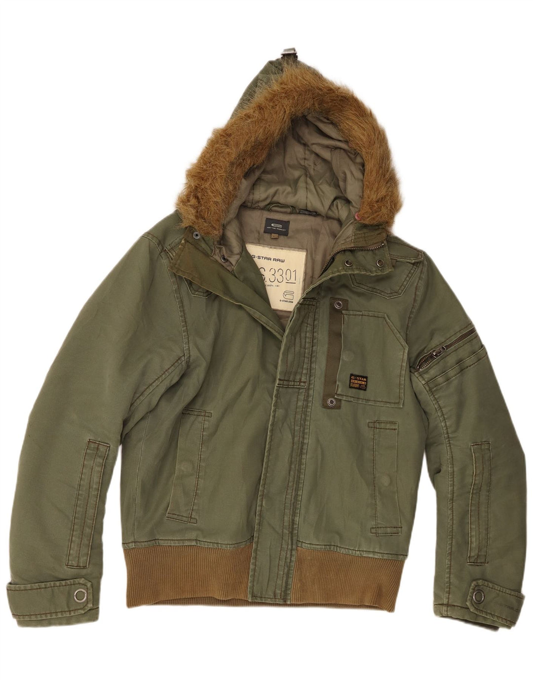 G-Star muška bomber jakna s kapuljačom UK 40 Large kaki pamuk