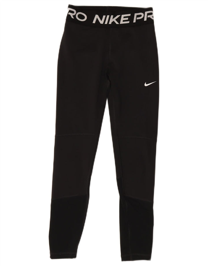 NIKE Girls Dri Fit Graphic Leggings 10-11 Years Medium Black Poliester