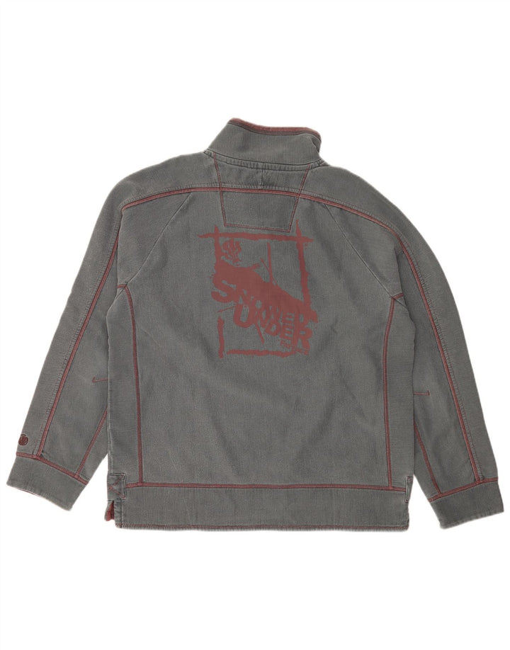 Srednje sivi pamuk, muški džemper s dugmadima i vratom s debelim licem