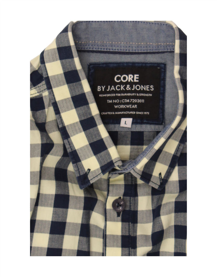JACK & JONES Mens Shirt Large Yellow Check Cotton