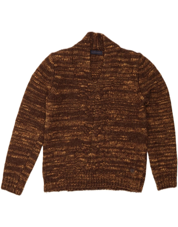 Trussardi Womens V-Neck Jumper Sweater UK 16 Large Brown Flecked Acrylic
