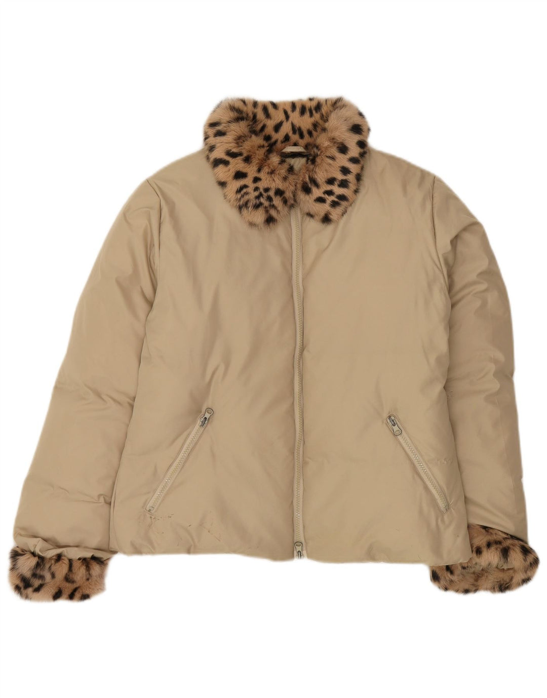 Vintage ženska prevelika podstavljena jakna UK 10 Mali bež životinjski print