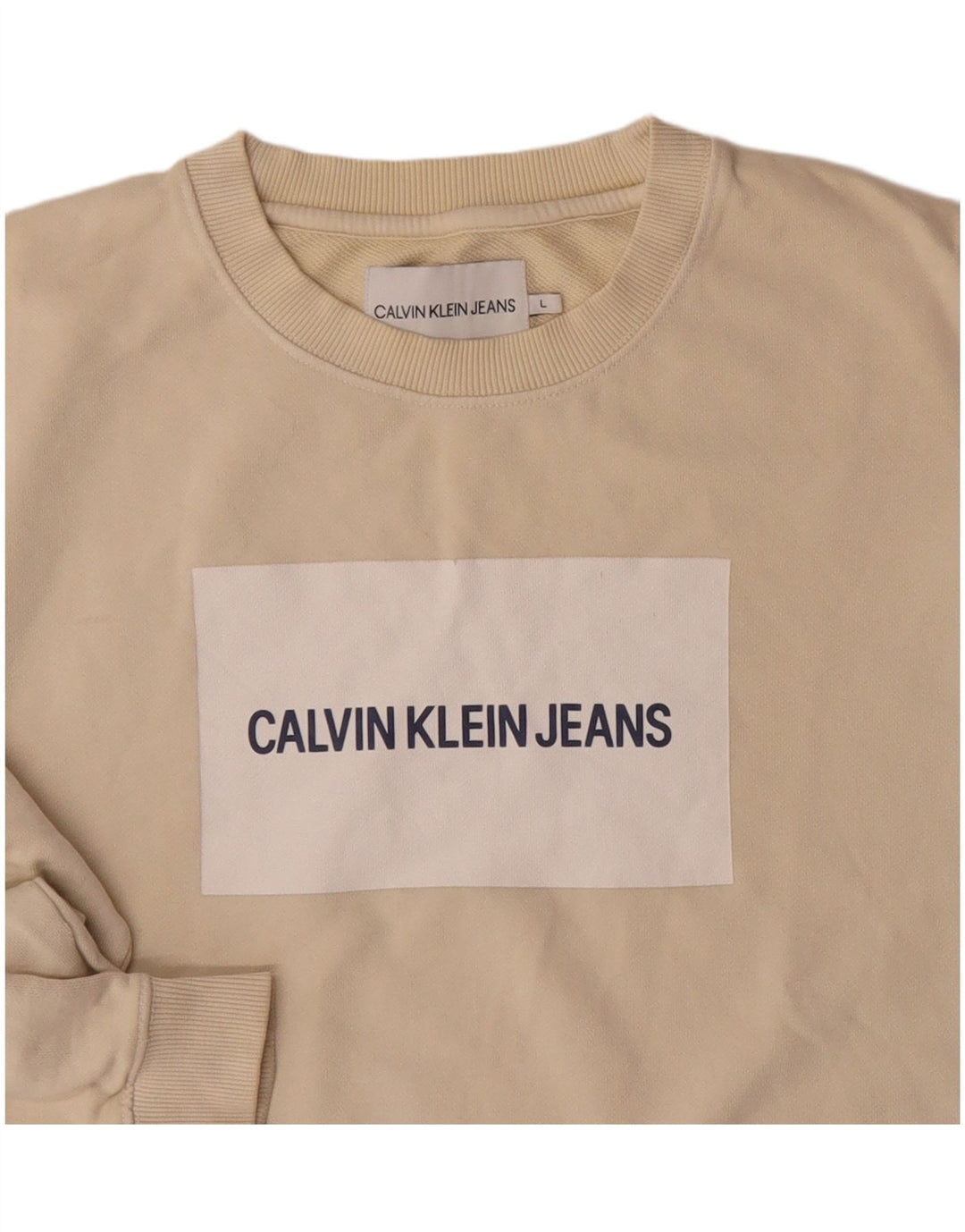 Calvin Klein Jeans muški džemper s grafičkim motivima, veliki, bež pamuk