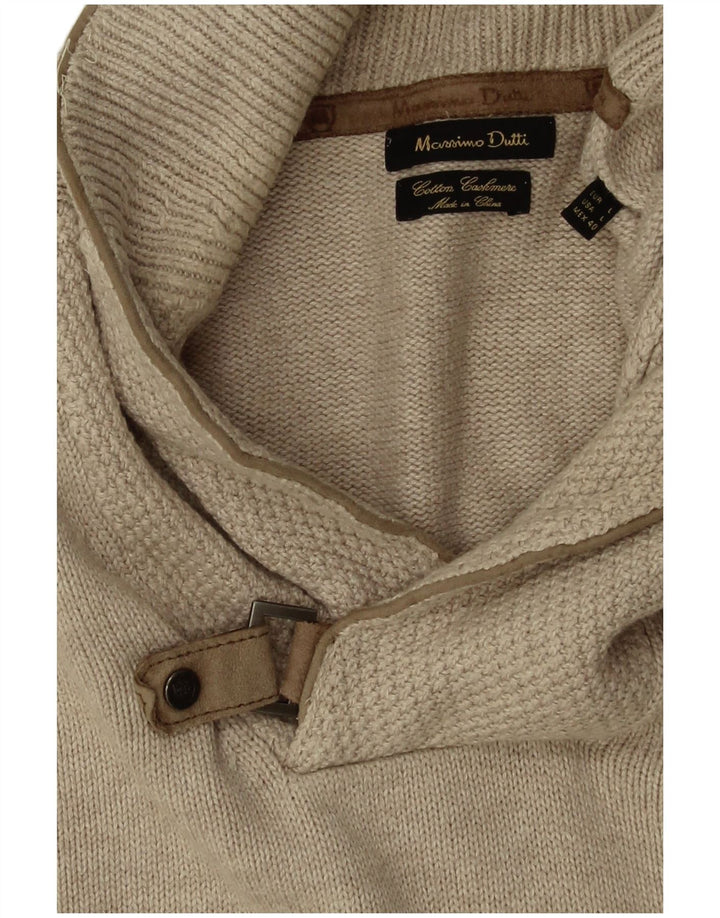 Massimo Dutti muški džemper sa šal ovratnikom veliki pamuk u bež boji