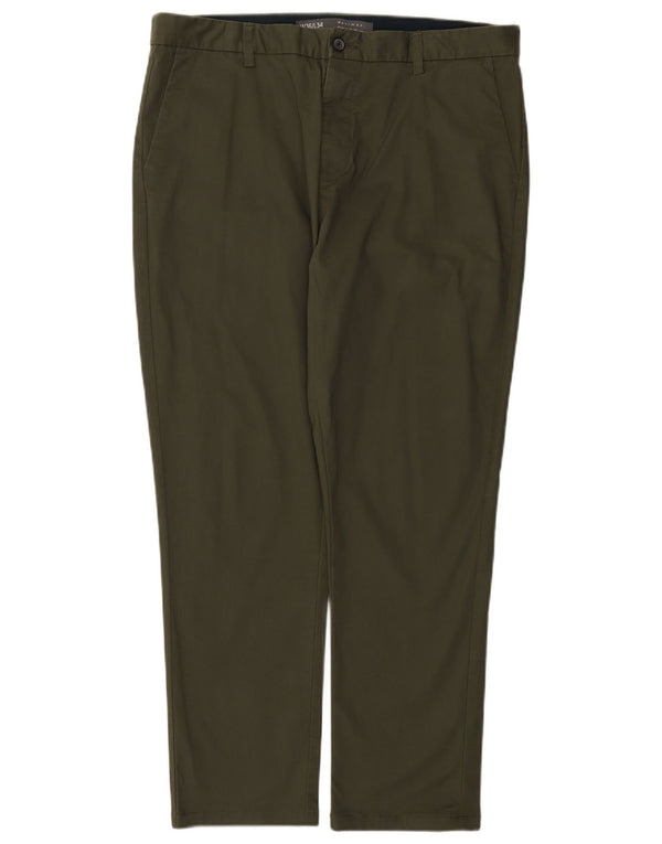 Denim & Co muške uske chino hlače W36 L29 kaki pamuk