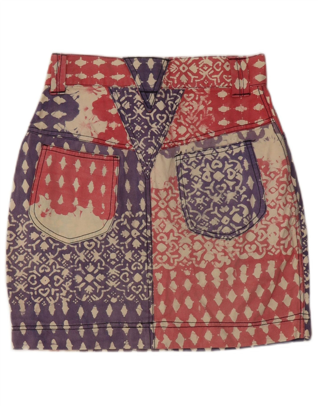 Vintage ženska traper pencil suknja s apstraktnim uzorkom, velika W28, plavi pamuk