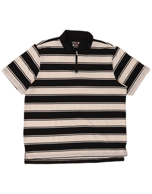 IZOD Mens Rugby Polo Shirt Large Black Striped Polyester