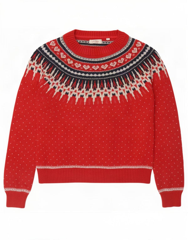 Fat Face ženski džemper s morskim izrezom UK 14 Large Red Fair Isle Cotton