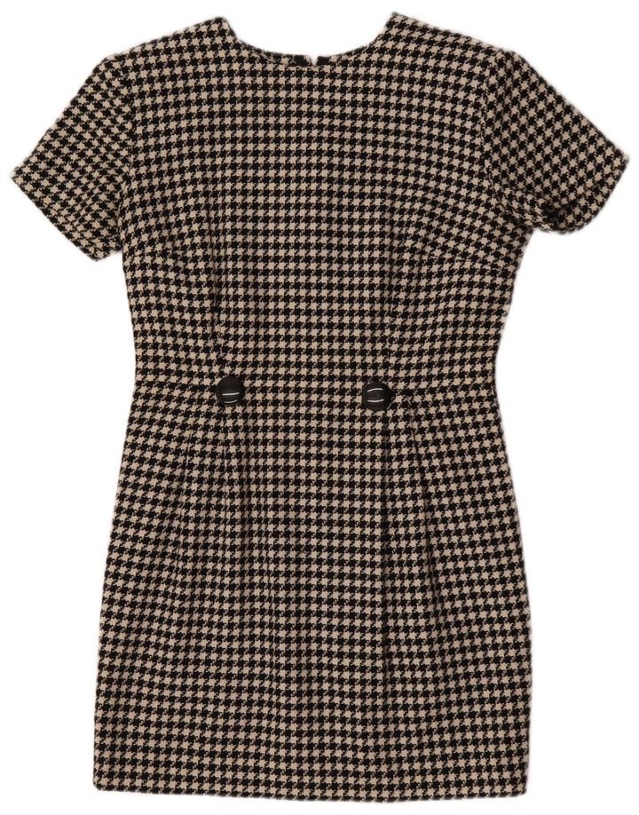 Vintage ženska plašt haljina UK 12 Srednja crna houndstooth