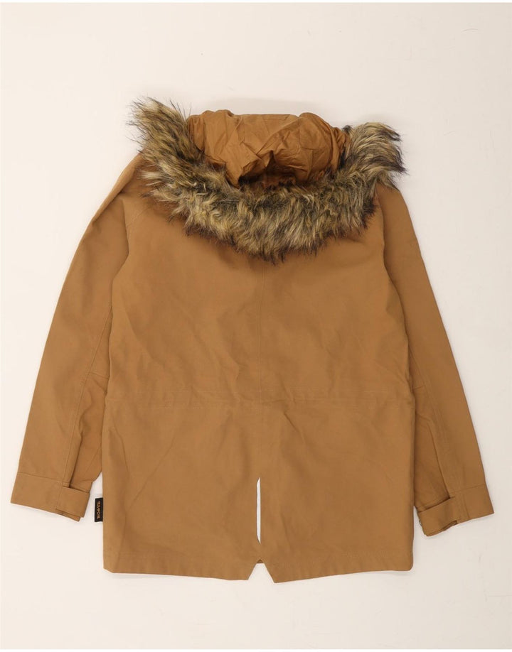 JACK WOLFSKIN Boys Hooded Parka Jacket 9-10 Years Beige Polyester Vintage Jack Wolfskin and Second-Hand Jack Wolfskin from Messina Hembry 