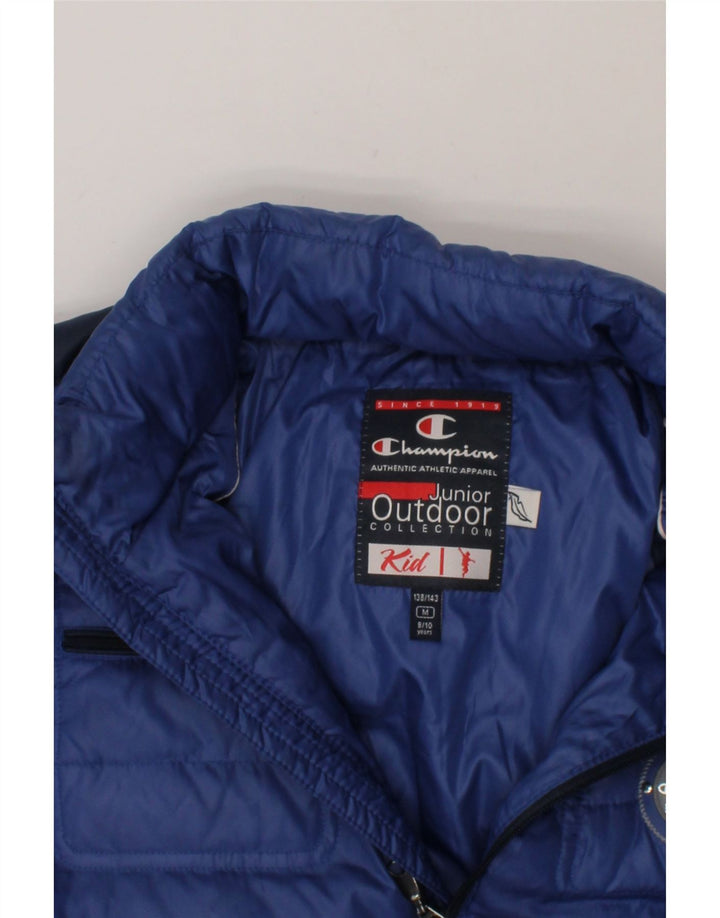 CHAMPION Boys Padded Jacket 9-10 Years Medium Blue Colourblock Polyester Vintage Champion and Second-Hand Champion from Messina Hembry 