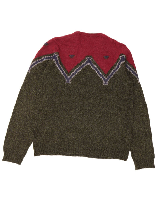 Benetton ženski džemper s okruglim izrezom UK 16 Veliki kaki blok boja