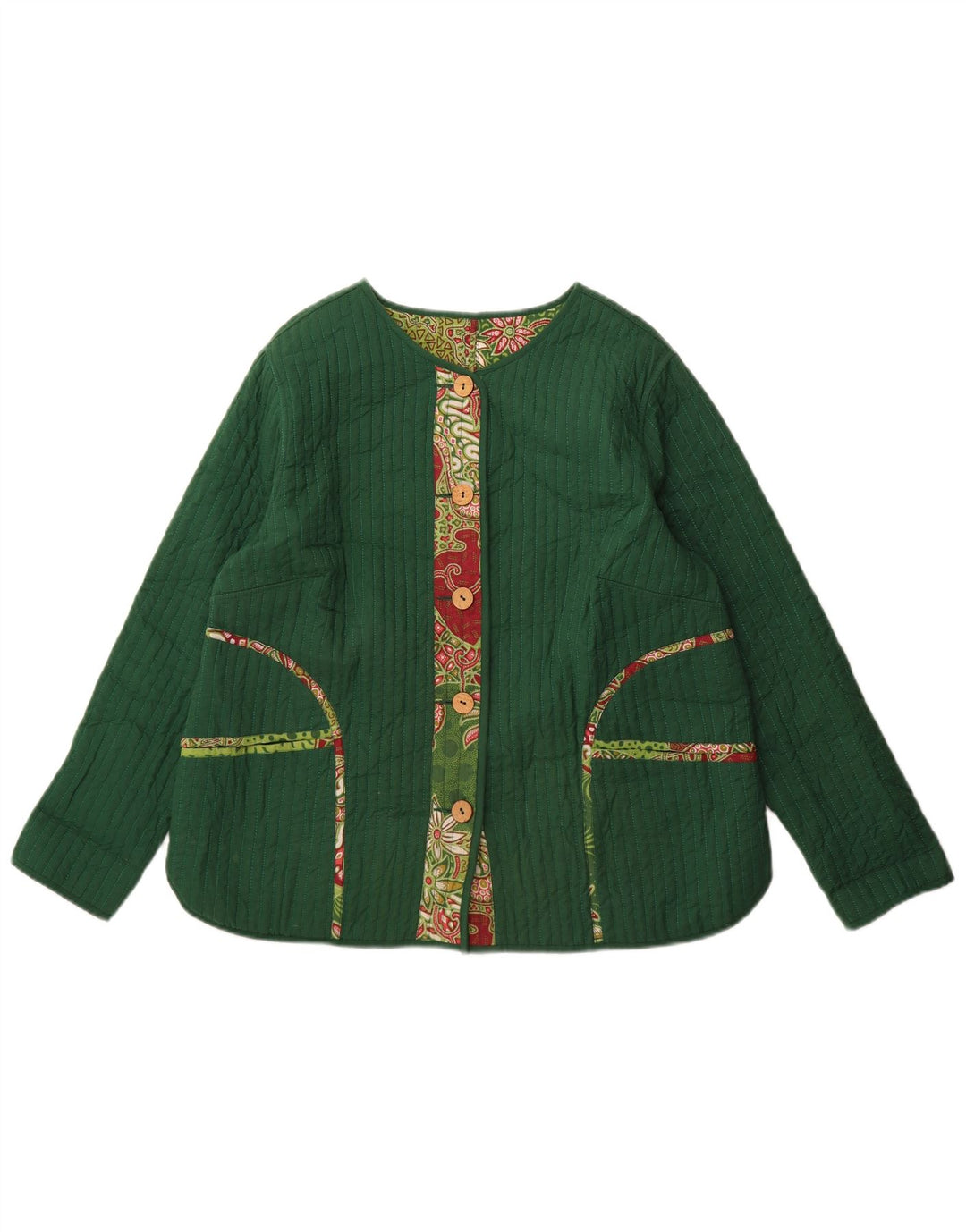 DW-Shop Ženska reverzibilna jakna EU 46 XL Zeleni cvjetni pamuk