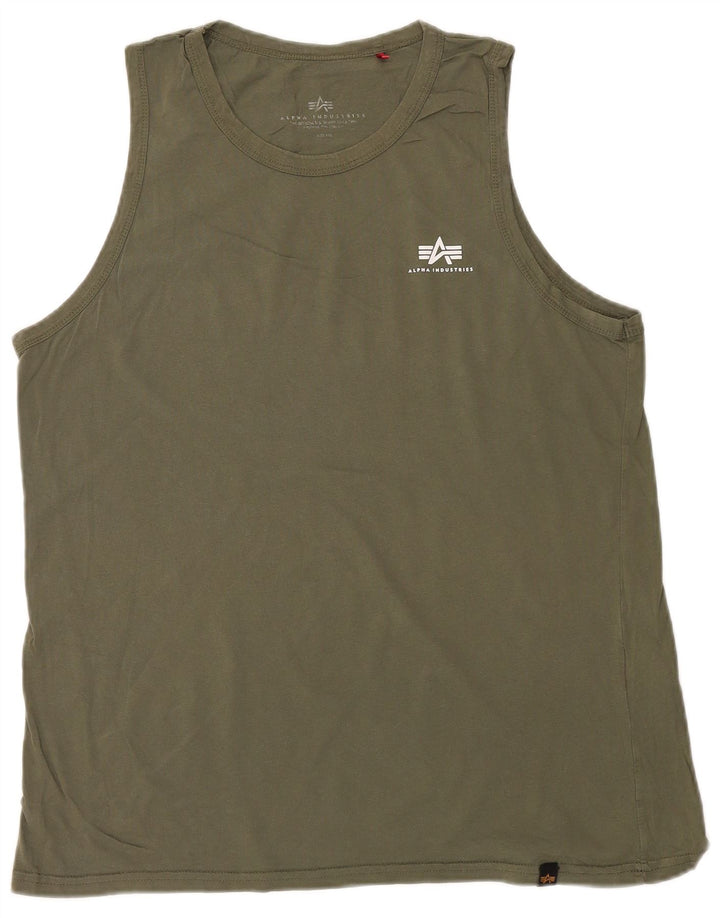 ALPHA INDUSTRIES Mens Slim Vest Top 2XL Khaki Cotton