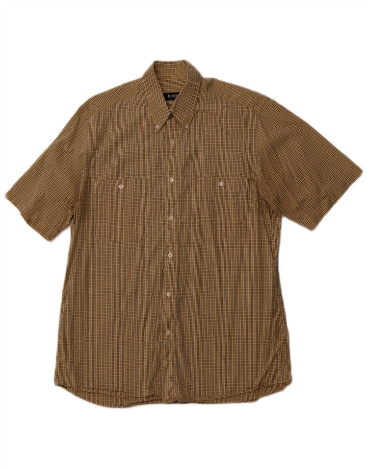 HUGO BOSS Muška košulja kratkih rukava, veličina 40, pamuk srednje žute kare