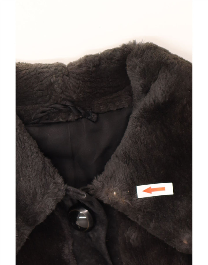 Vintage ženska jakna od umjetnog krzna i brušene kože UK 12 srednje smeđa