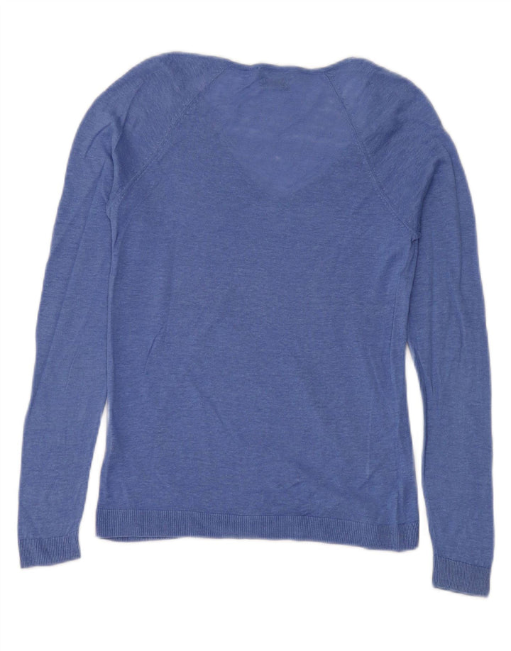 Ženski džemper s V-izrezom Massimo Dutti UK 12 srednje plavi lan