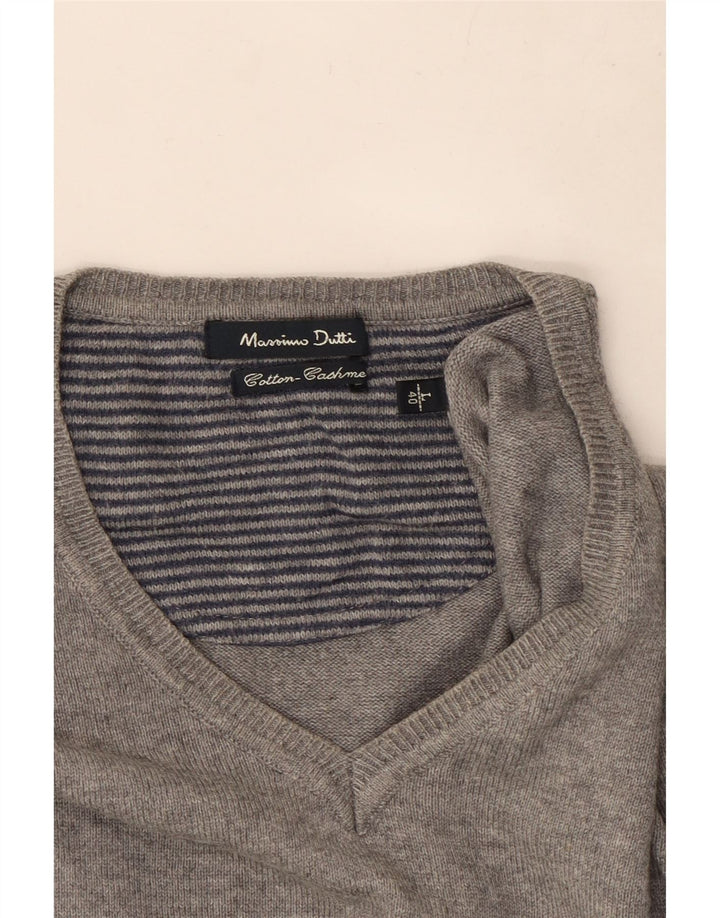 Massimo Dutti muški pulover s V-izrezom, veliki sivi pamuk