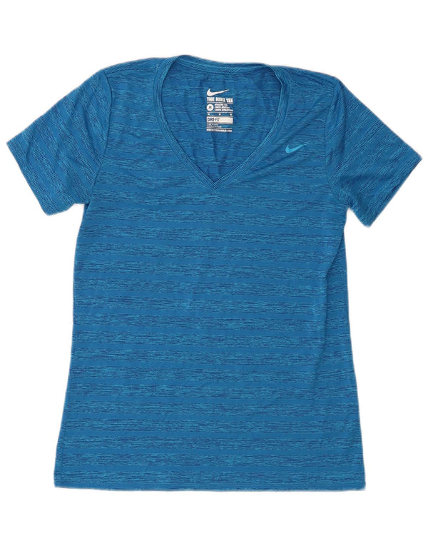 Nike Ženska Dri Fit T-Shirt majica UK 12 Srednje plavi prugasti poliester