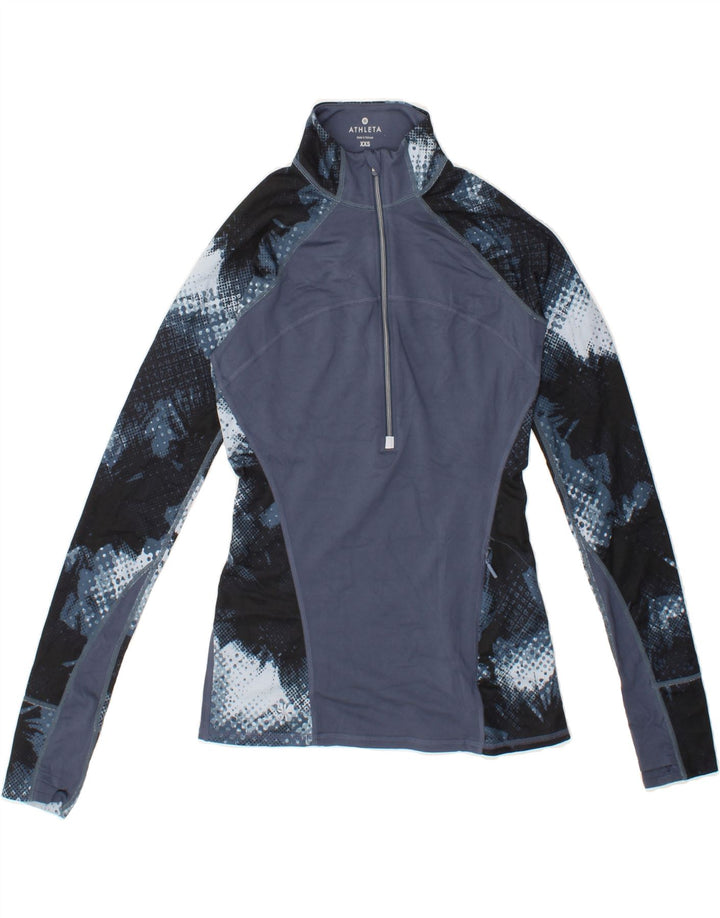 ATHLETA Womens Pullover Tracksuit Top UK 2 2XS Navy Blue Colourblock Vintage Athleta and Second-Hand Athleta from Messina Hembry 