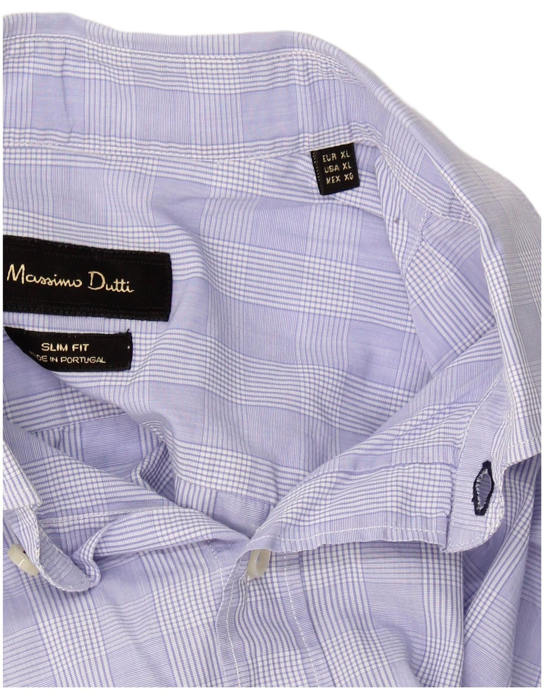 MASSIMO DUTTI Mens Slim Fit Shirt XL Blue Check Cotton