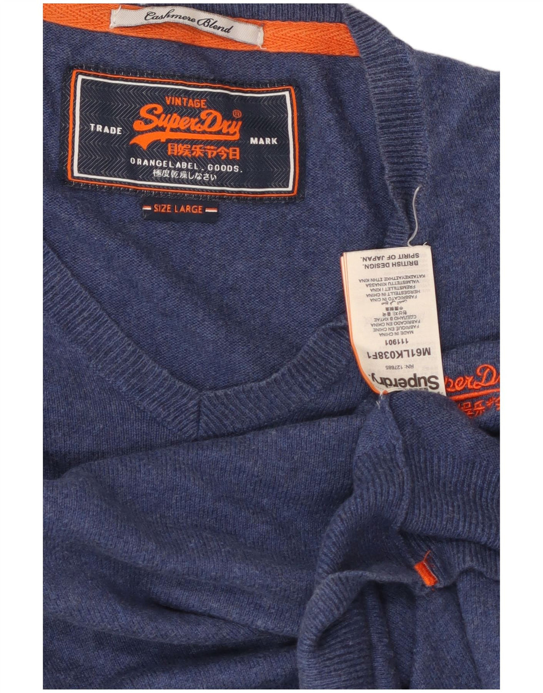 Superdry muški pulover s V-izrezom, veliki plavi pamuk