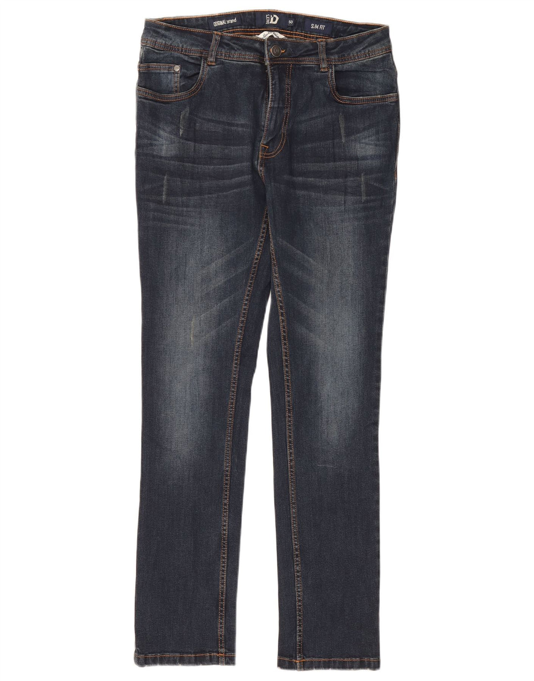 DACK'S Mens Distressed Slim Jeans IT 50 Large W34 L31 Navy Blue Cotton