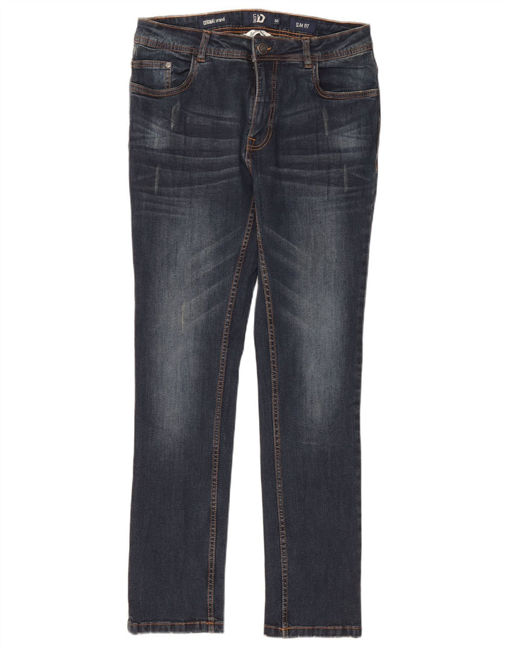 DACK'S Mens Distressed Slim Jeans IT 50 Large W34 L31 Navy Blue Cotton