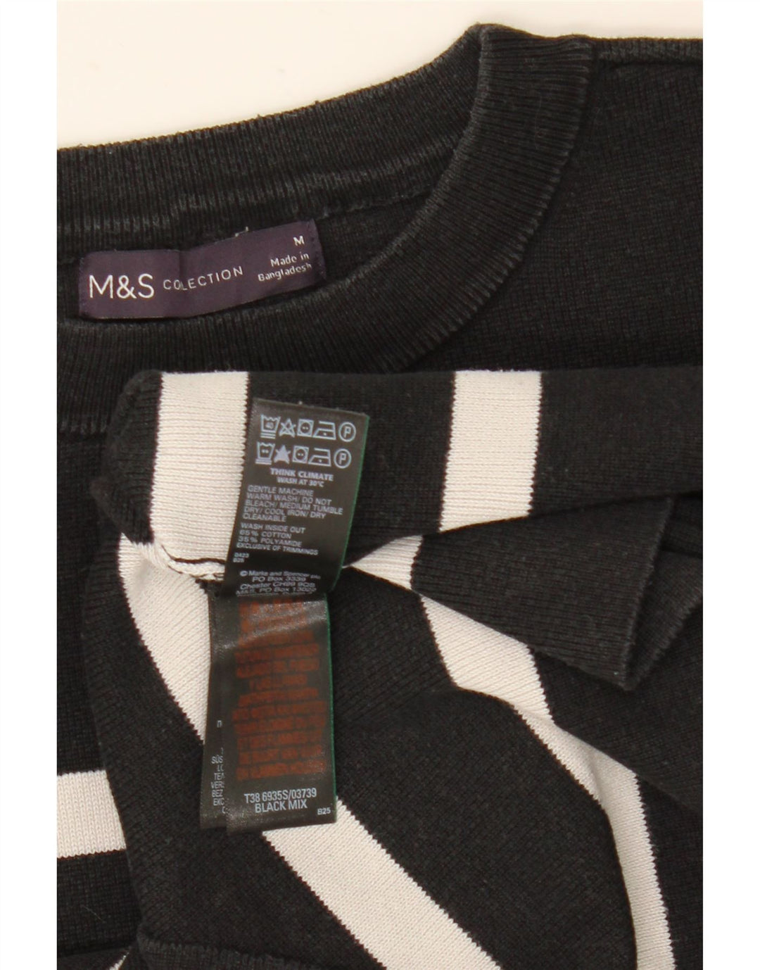 Marks & Spencer ženski džemper s okruglim izrezom UK 12 srednje crne pruge