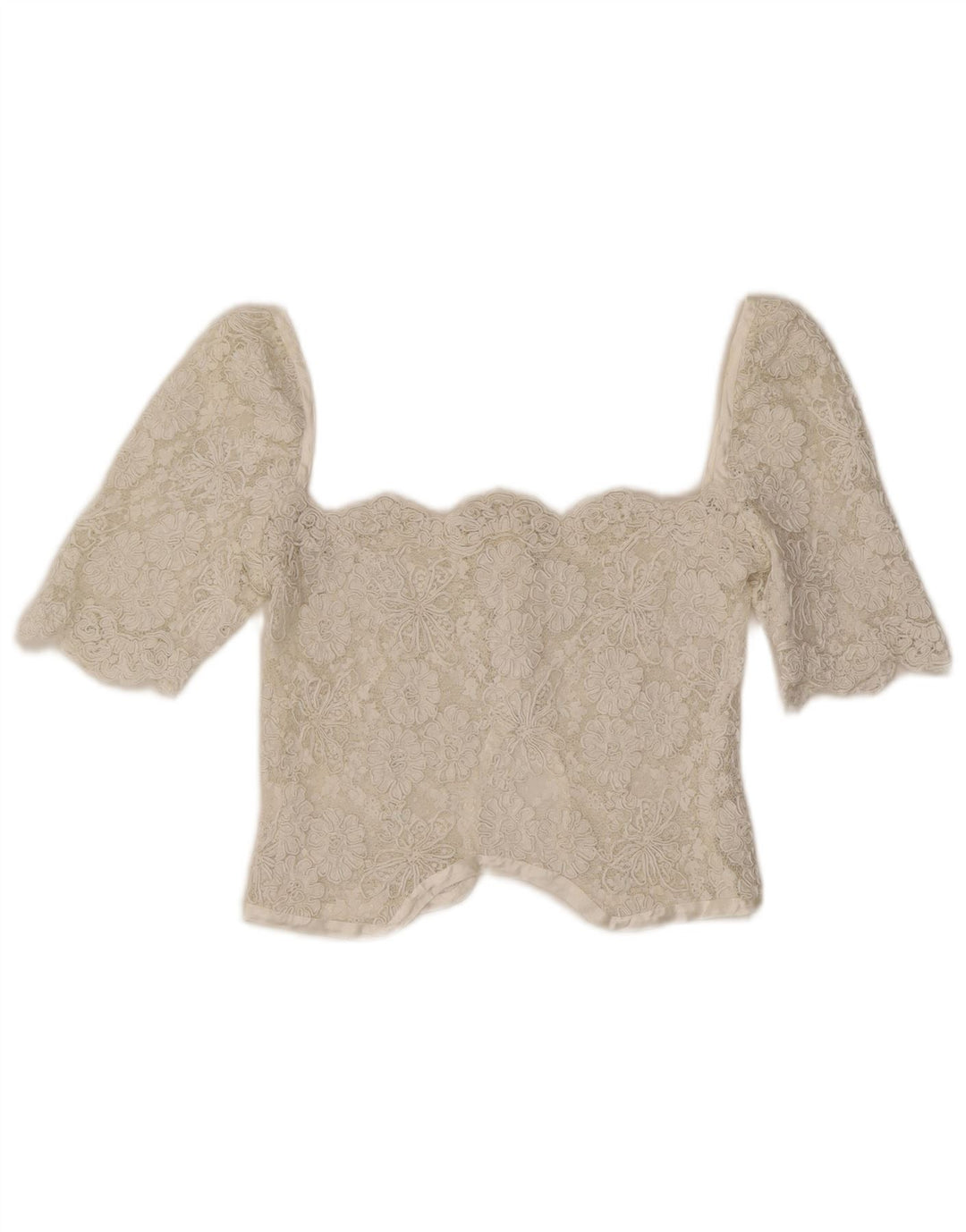 Vintage ženski čipkasti kratki top UK 4 XS bijeli