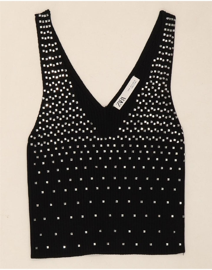 ZARA Womens Sleeveless Knit Blouse Top UK 8 Small Black Vintage Zara and Second-Hand Zara from Messina Hembry 