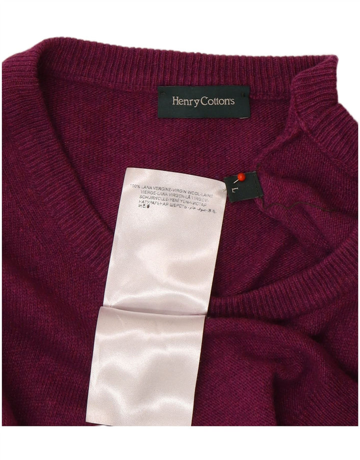 HENRY COTTONS Mens Crew Neck Jumper Sweater Large Purple Wool