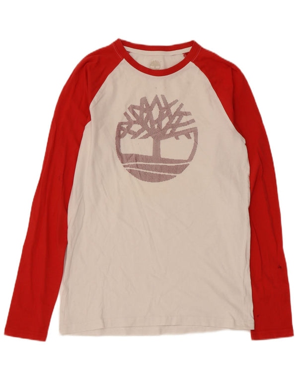 Timberland Womens Graphic Top Long Sleeve UK 10 Small White Colourblock