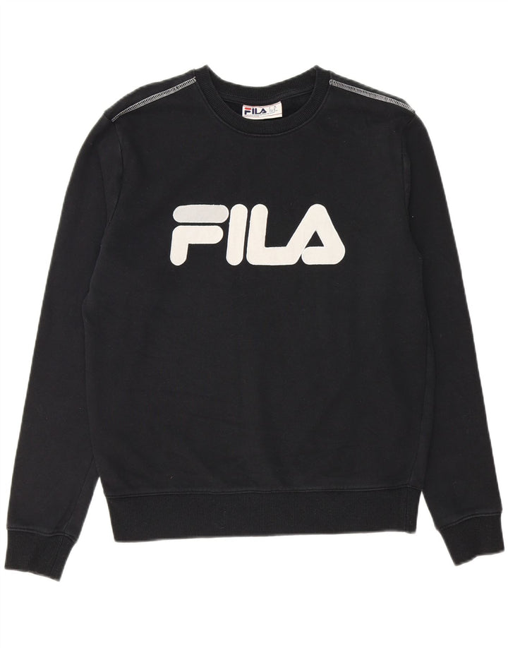 FILA Womens Graphic Sweatshirt Jumper UK 14 Medium Black Cotton Vintage Fila and Second-Hand Fila from Messina Hembry 