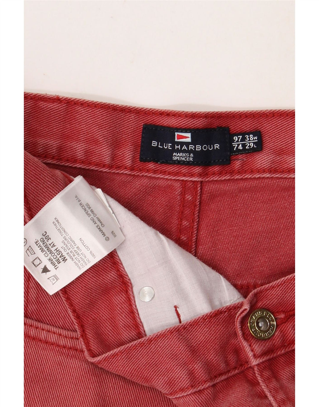 Marks & Spencer muške skraćene traperice Blue Harbor W38 L24, crveni pamuk