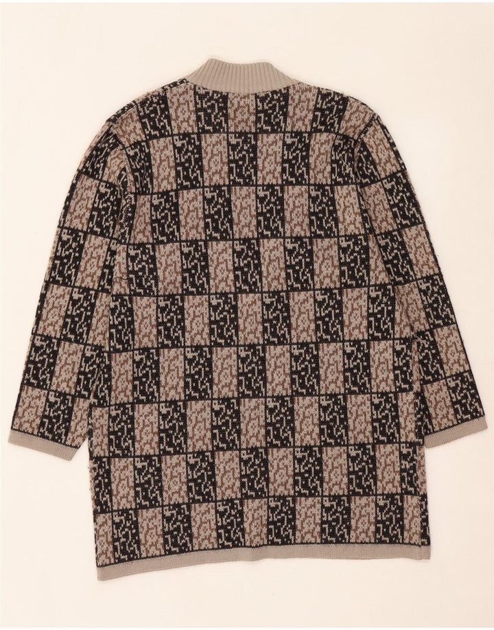 VINTAGE ženski otvoreni kardigan pulover IT 44 srednje smeđe geometrijske veličine