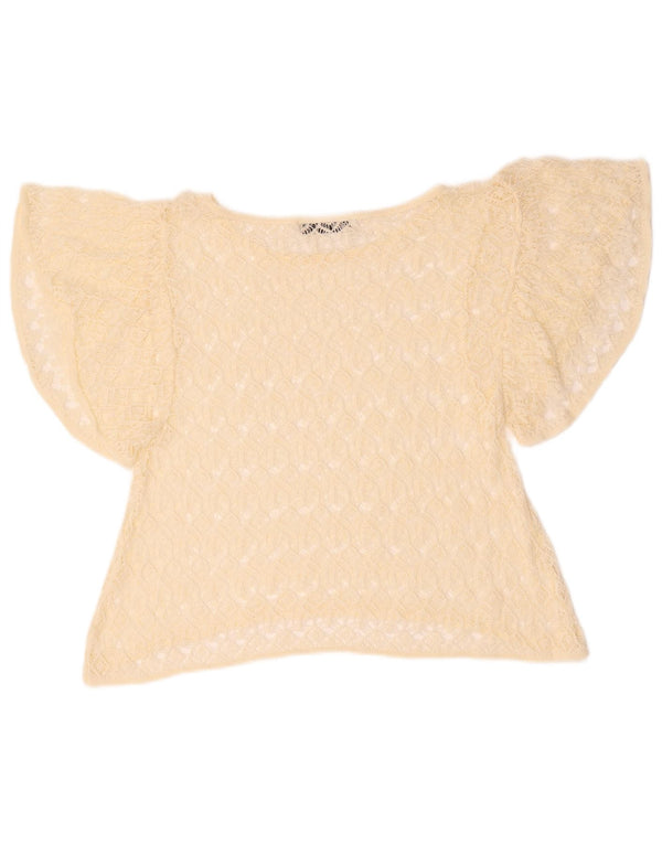Zara ženska vrhunska heklana bluza s krilima šišmiša UK 12 srednje žuta