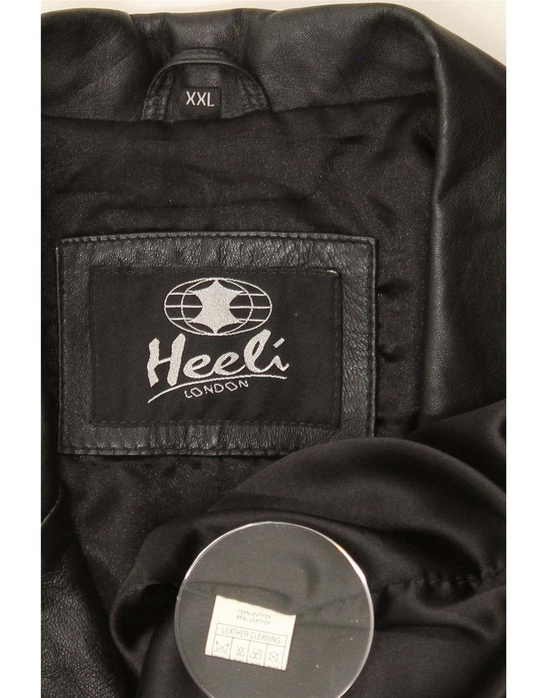 HEELI Mens Leather Coat UK 44 2XL Black Leather Vintage Heeli and Second-Hand Heeli from Messina Hembry 