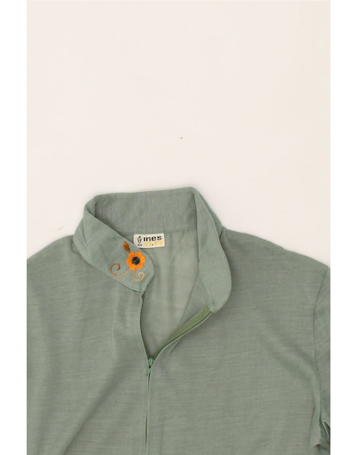 INES Womens Zip Neck Top Long Sleeve IT 44 Medium Green Acrylic Vintage Ines and Second-Hand Ines from Messina Hembry 