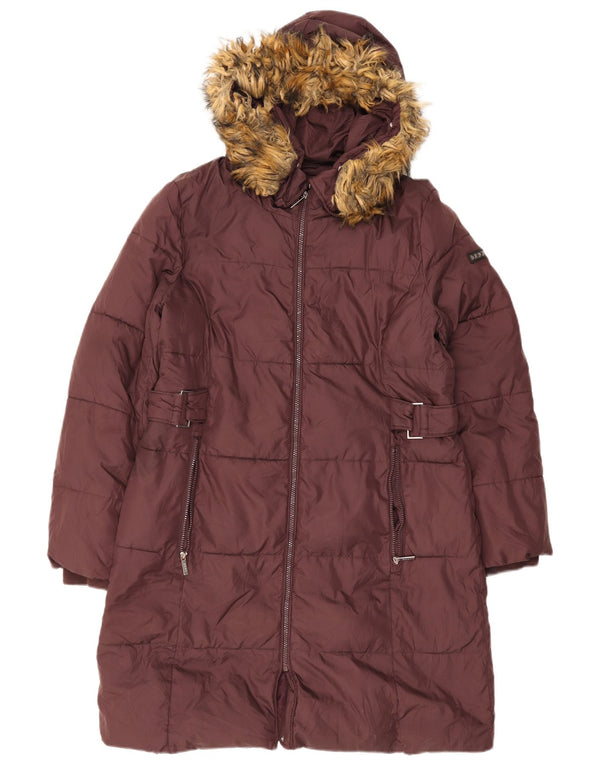 Dkny Womens Hooded Padded Coat UK 16 Large Burgundy Polyester