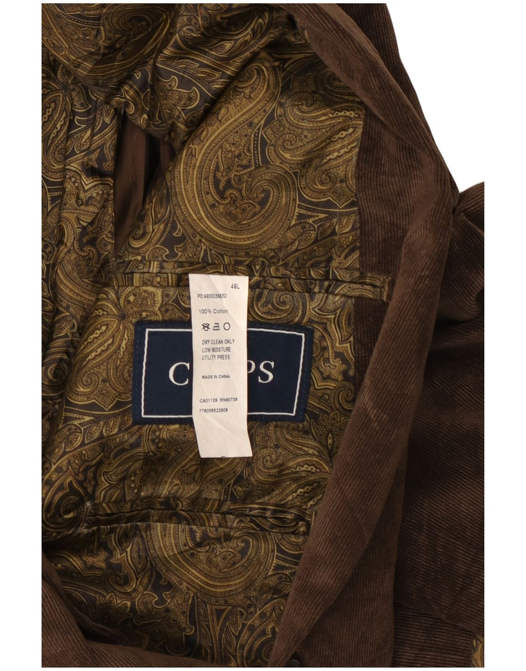 Chaps Muška jakna od samta s 2 gumba UK 46 3XL Smeđi pamuk