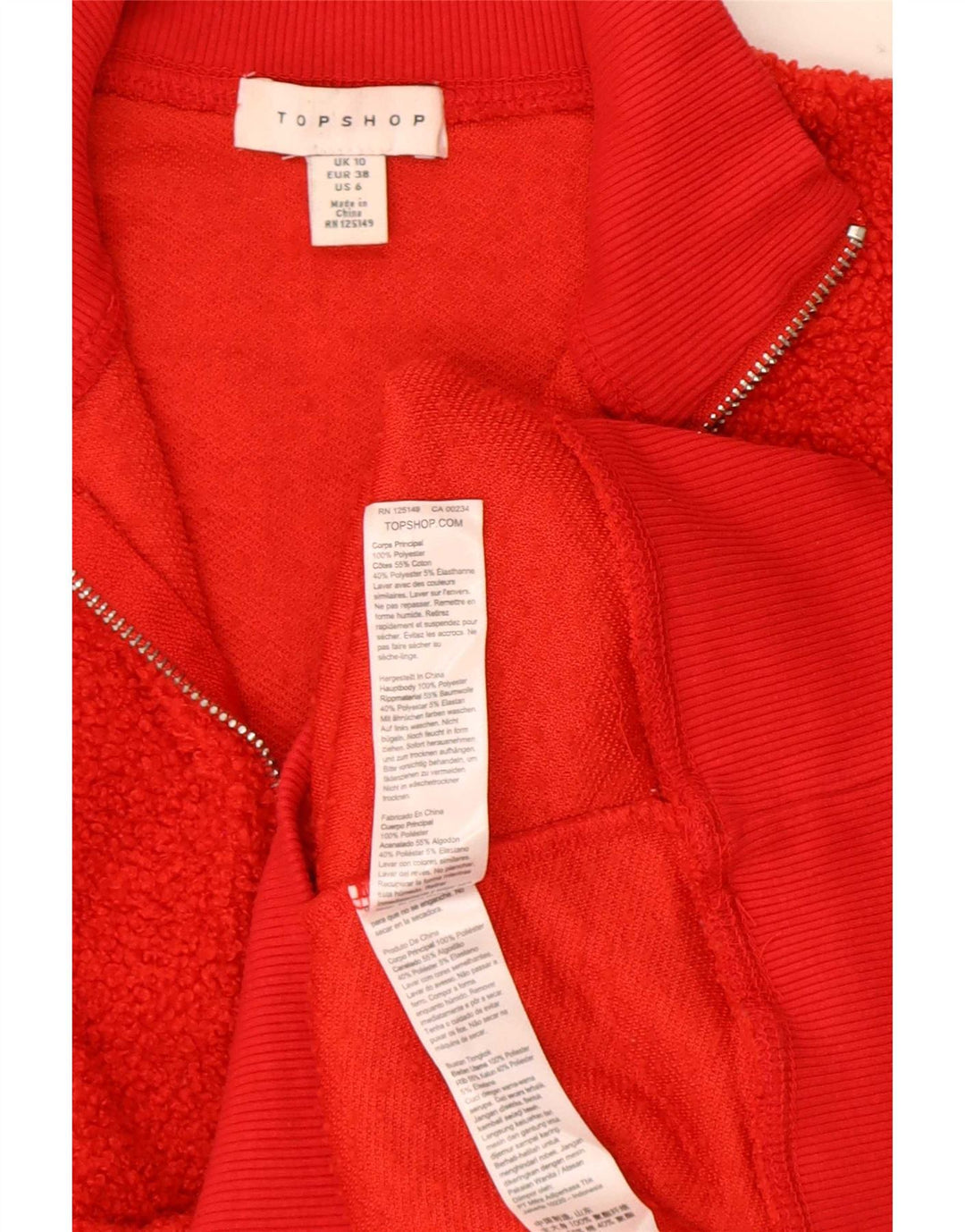 Topshop veliki ženski džemper od flisa s patentnim izrezom UK 10 Mali crveni poliester