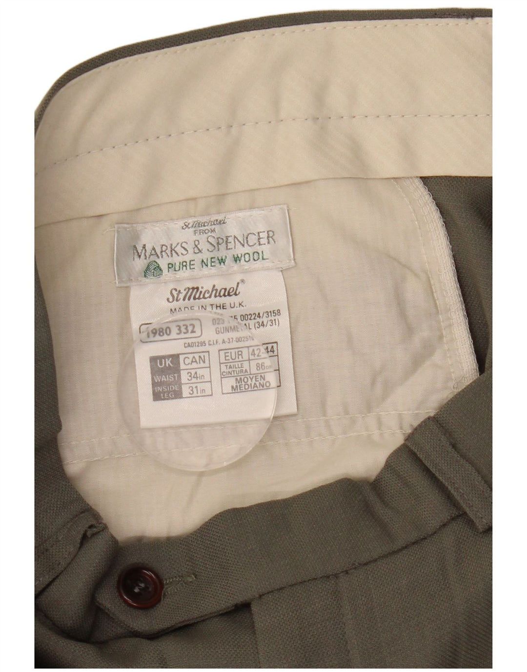 Marks & Spencer muške hlače s štipaljkama W34 L31 Siva vuna