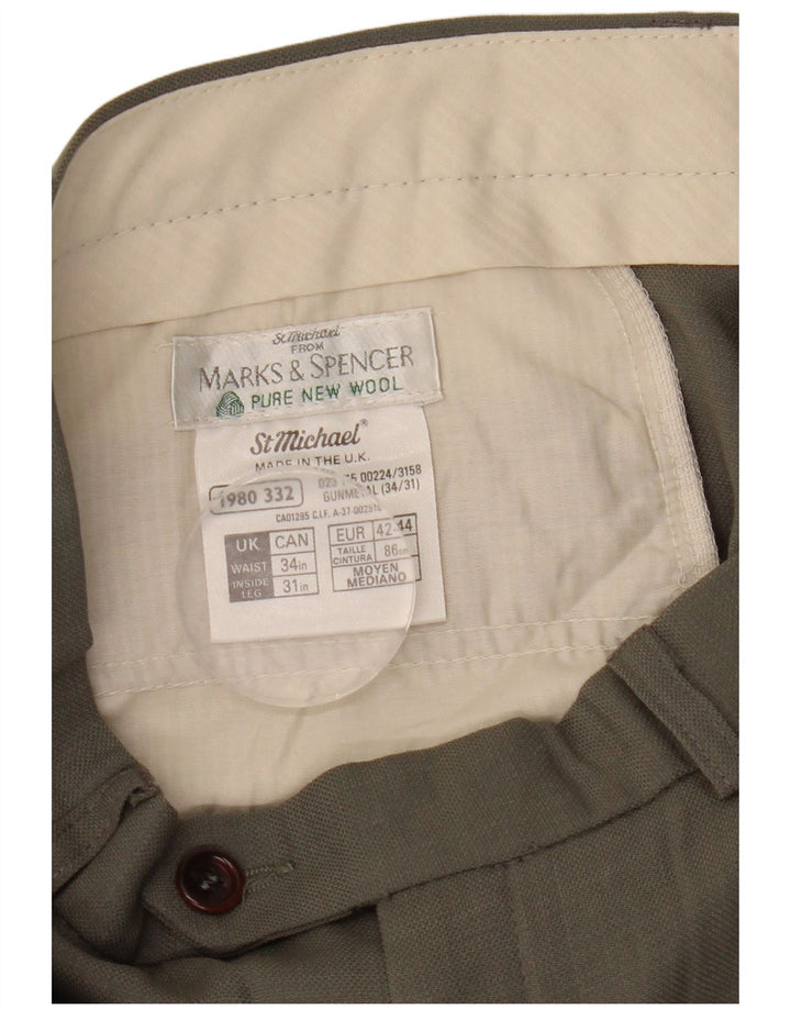 Marks & Spencer muške hlače s štipaljkama W34 L31 Siva vuna
