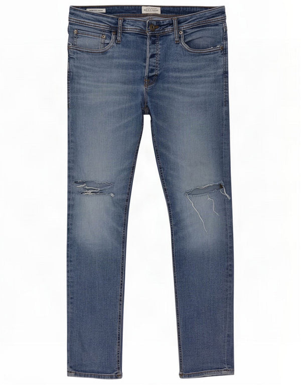 Jack & Jones Mens GLENN Distressed Slim Jeans W33 L32 Blue Cotton