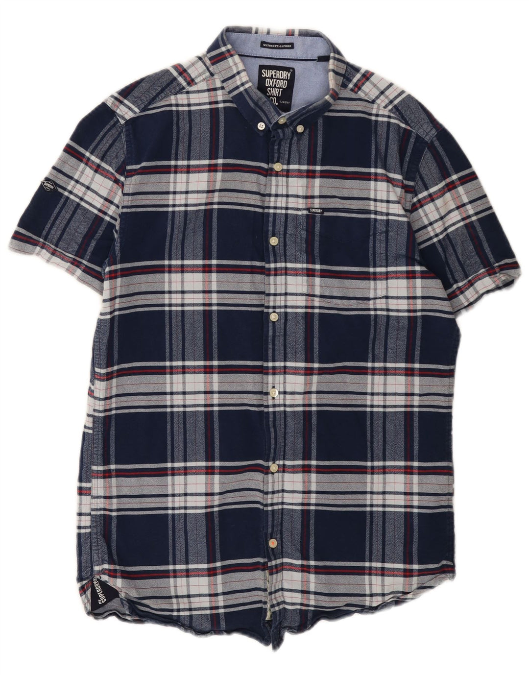 Superdry muška flanelska košulja kratkih rukava Srednje tamnoplava karirana pamuk